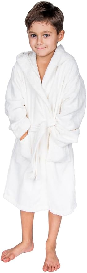 BAGNO MILANO Kids Organic Turkish Cotton Hooded Beach Cover-Up Towel, GOTS Certified, for Boys and Girls (White, 13-15 Years)