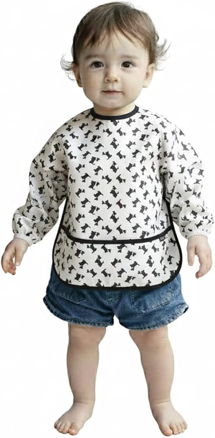 Plie Long Sleeve Waterproof Bib for Toddlers – Soft Feeding Smock for Baby Mealtime, Self-Feeding, BPA-Free, Easy Clean