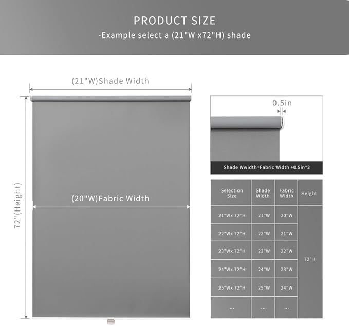 Blackout Roller Shades Blinds Cordless for Windows Without Tools and Drill,Cordless Free-Stop Blinds with Thermal Insulated, Easy to Install (27" W x 72" H, Grey)