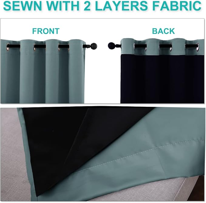 NICETOWN 100% Blackout Window Curtain Panels, Cold and Full Light Blocking Drapes with Black Liner for Nursery, 84 inches Drop Thermal Insulated Draperies (Aqua, 2 Pieces, 70 inches Wide Each Panel)