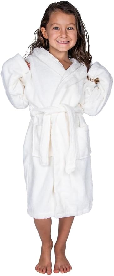 BAGNO MILANO Kids Organic Turkish Cotton Hooded Beach Cover-Up Towel, GOTS Certified, for Boys and Girls (White, 3-5 Years)