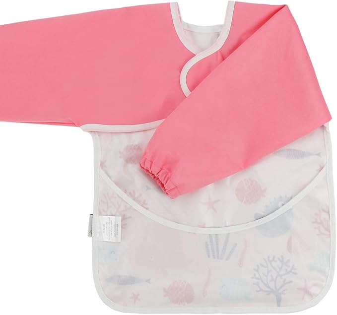 Hi Sprout Infant Toddler Baby Waterproof Sleeved Bib, Bib with Sleeves&Pocket, 6-24 Months