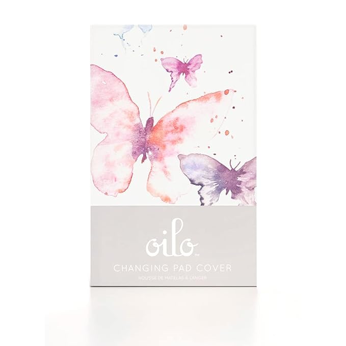 Oilo Changing Pad Cover, Breathable Turkish Cotton Fitted Jersey, 300 Thread Count, Machine Washable, Fits Standard Changing Pads (32" x 16"), Girl, Boy, & Neutral Nursery Design, Butterfly