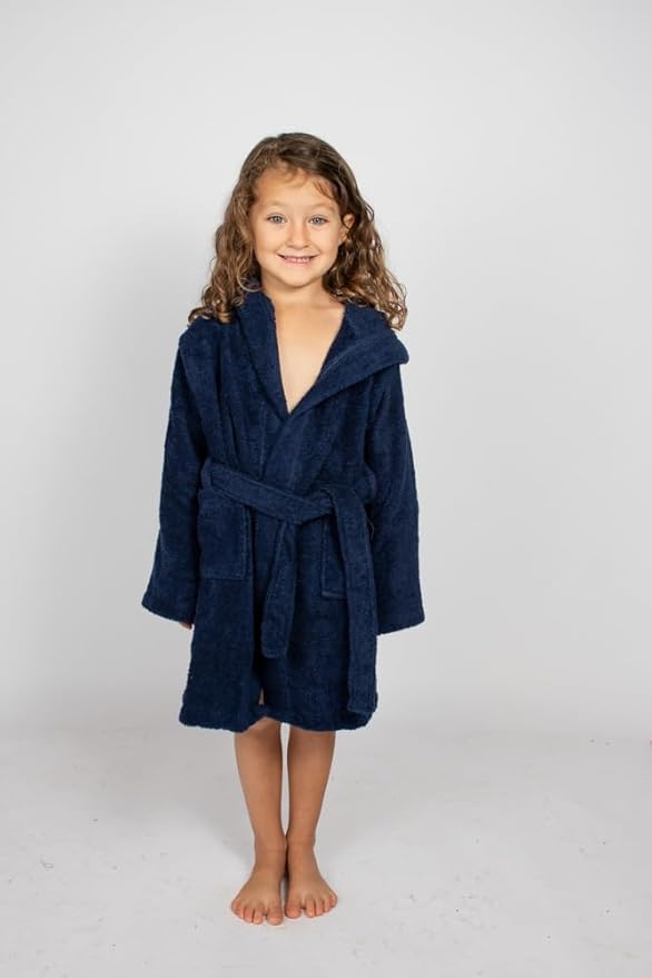 BAGNO MILANO Kids Organic Turkish Cotton Hooded Beach Cover-Up Towel, GOTS Certified, for Boys and Girls (Navy, 3-4 Years)