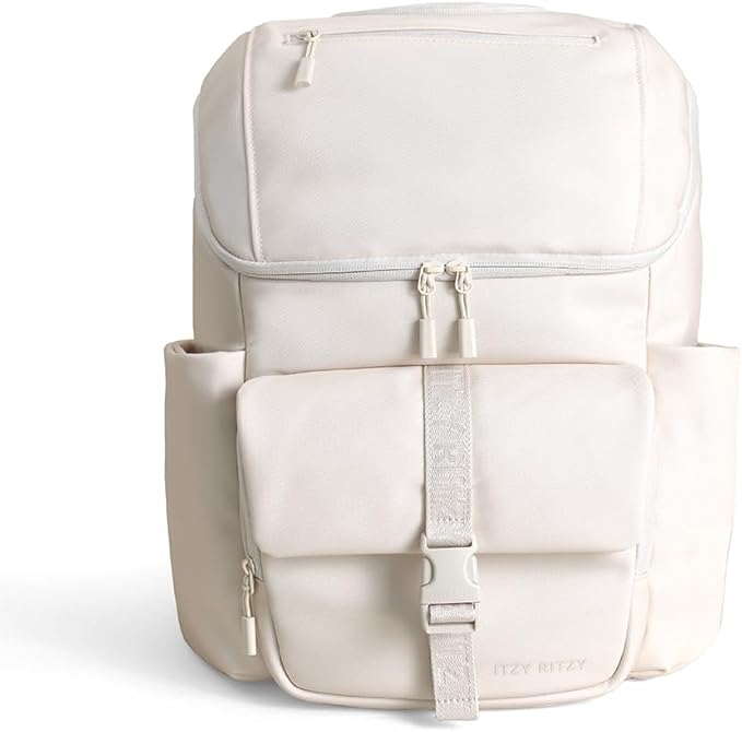 Itzy Ritzy Belong Bucket Backpack – Lightweight Diaper Bag Backpack Featuring 16 Pockets, Bucket Top Opening, Stroller Straps & Changing Pad; Organized and Stylish Everyday Family Backpack (Cream)