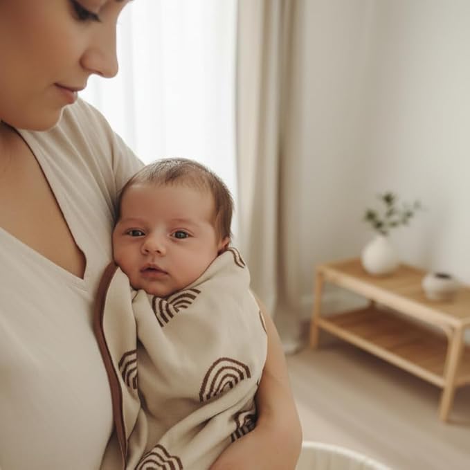 Baby Blanket for Girls and Boys - 100% Cotton Buttery Soft Cozy Receiving Swaddle Stroller Blanket for Shower Gift Registry for Newborns, Infants, Toddlers (Rainbow - Taupe)