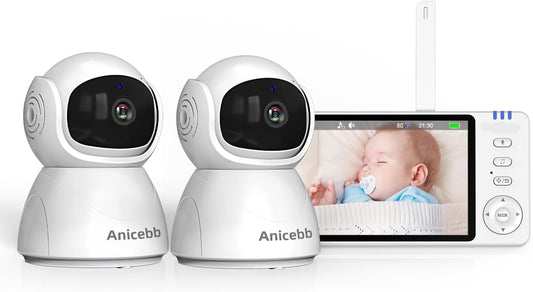 Video Baby Monitor with 2 Cameras, 5" LCD Display, No WiFi Hack-Proof Security, Remote Pan-Tilt-Zoom, 31H Battery Life, 1000ft Range, Night Vision, Temperature & Cry Alarms