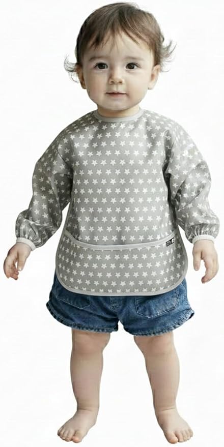 Plie Long Sleeve Waterproof Bib for Toddlers – Soft Feeding Smock for Baby Mealtime, Self-Feeding, BPA-Free, Easy Clean