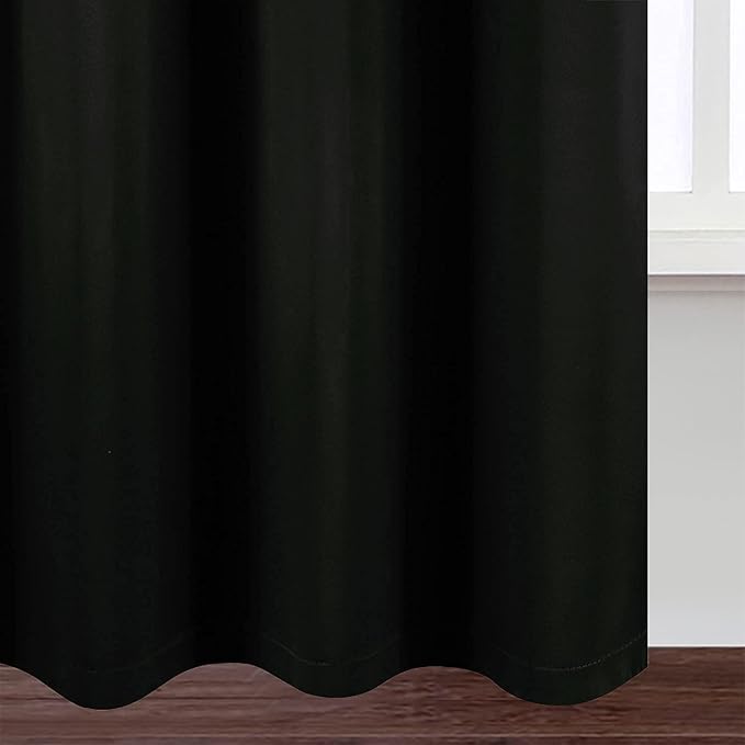 LEMOMO 100% Blackout Curtains 52 x 95 Inch/Black Curtains 2 Panels with Black Lining Room Darkening Thermal Insulated Bedroom Curtains