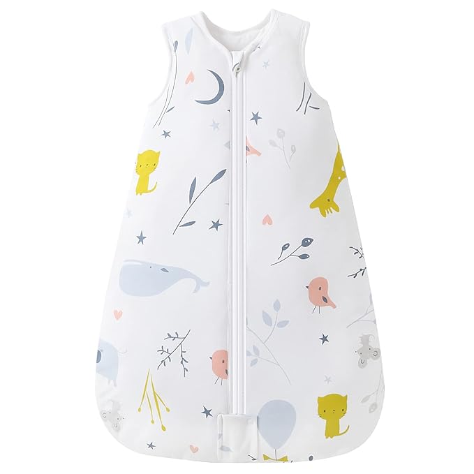 Mosebears Sleep Sack Baby Winter Wearable Blanket with 2-Way Zipper,2.5 TOG Cotton Sleep Sack Unisex (White Animal, 12-18 Months)