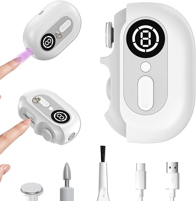 Electric Nail Clipper for Senior and Baby - 4in1, 2 Speeds, Magnetic Cover, Nail Scraps Storage, USB Rechargeable, Safety Electric Fingernail Trimmer for Kids, Adult, Seniors, Men, Caregivers