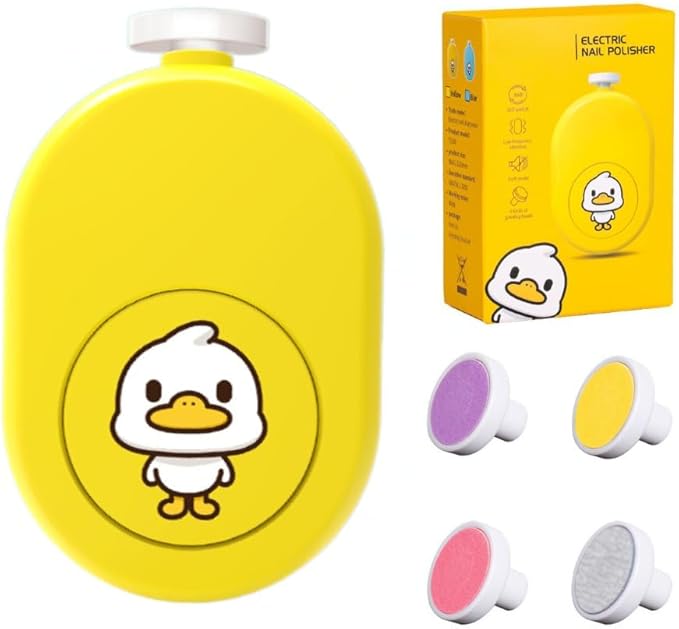 Electric Baby Nail File, Safe and Gentle Electric Baby Nail Trimmer with Interchangeable Pads, Low Noise Newborn Nail File and Baby Nail Buffer, Compact Nail Trimmer for Baby Grooming Kit (Yellow)