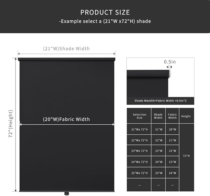 Blackout Roller Shades Blinds Cordless for Windows Without Tools and Drill,Cordless Free-Stop Blinds with Thermal Insulated, Easy to Install (33" W x 72" H, Black)