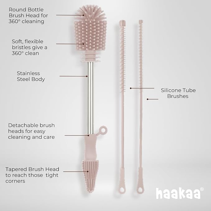 Haakaa Silicone Cleaning Brush Kit – Household Cleaning Brushes for Bottles and Crevices – Food-Grade Silicone: Dishwasher Safe (Brush-Mist Blue)
