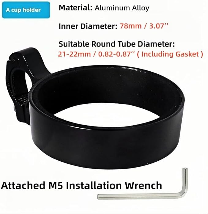 Premium Aluminium Bike Handlebar Cup Holder - Secure, Stylish, and Versatile, Baby Strollers Available (A Cup Holder-Black)