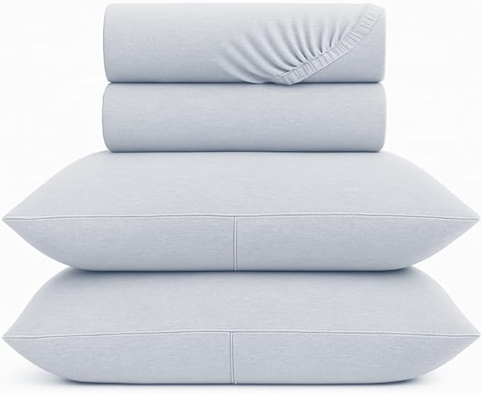 100% Cotton Bed Sheet Set with Deep Pocket - T-Shirt Fabric Jersey Knit - Extra Soft - Easy Fit - 4 Piece Set with Pillowcases - All Season - Comfy – 4 pcs (Gray, King)