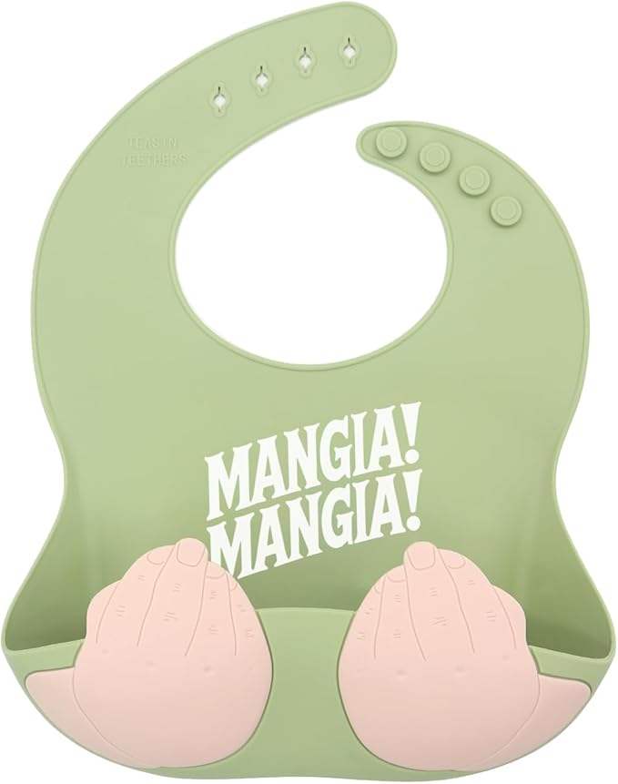 Teasin' Teethers Funny Italian Silicone Baby Bib with Pocket Food Catcher for Toddlers and Infants Funny Baby Bib Gift