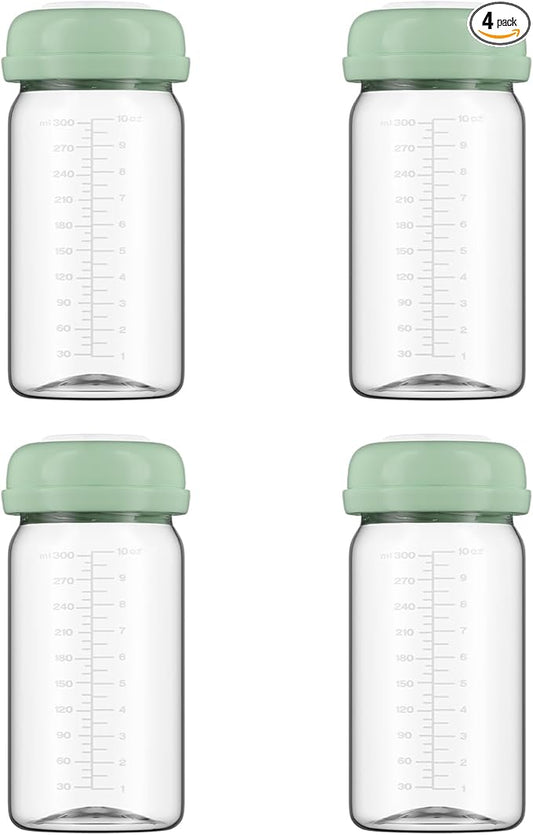 BDICOVE Breastmilk Storage Bottles Collection Bottles, 10oz Wide-Neck Breast Milk Container Compatible for Spectra S1 S2 SG Motif Luna Breast Pumps, Fit for 22oz Breast Milk Cooler & Fridge, 4 Packs