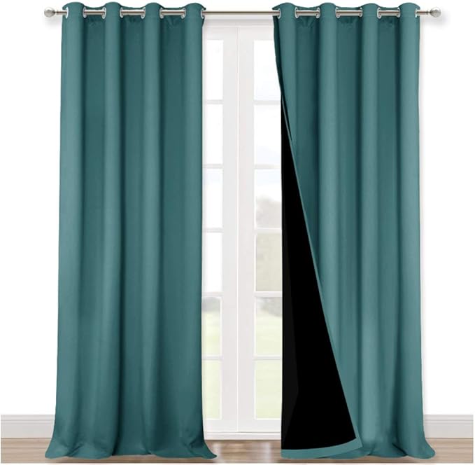 NICETOWN 100% Blackout Blinds, Set of 2, 46" x 96", Sea Teal, Laundry Room Decor Window Treatment Curtains for Large Patio Sliding Door, Thermal Insulated Curtains for Bedroom