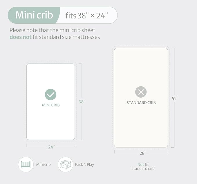 Blissful Diary Muslin Mini Crib Sheets, Pack and Play Mattress Sheets Fitted for Pack N Play, Soft Cotton for Boys Girls, 2 Pack(Sage Checkboard & Sage Green)