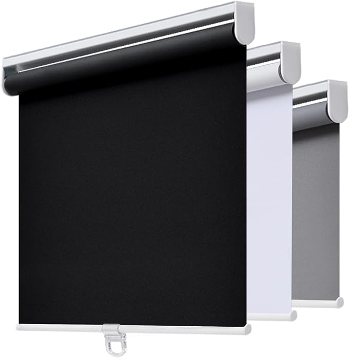 Cordless Roller Shades Blackout Blinds for Windows Room Darkening Rolled Up Shades with Spring System, UV Protection Window Shades Door Blinds for Home and Office (74" W x 72" H, Black)