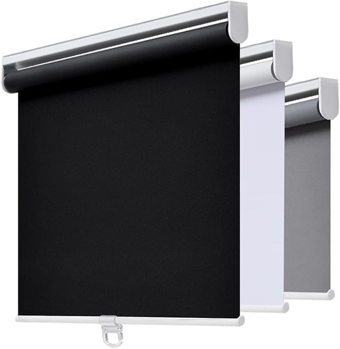 Cordless Roller Shades Blackout Blinds for Windows Room Darkening Rolled Up Shades with Spring System, UV Protection Window Shades Door Blinds for Home and Office (73" W x 72" H, Black)