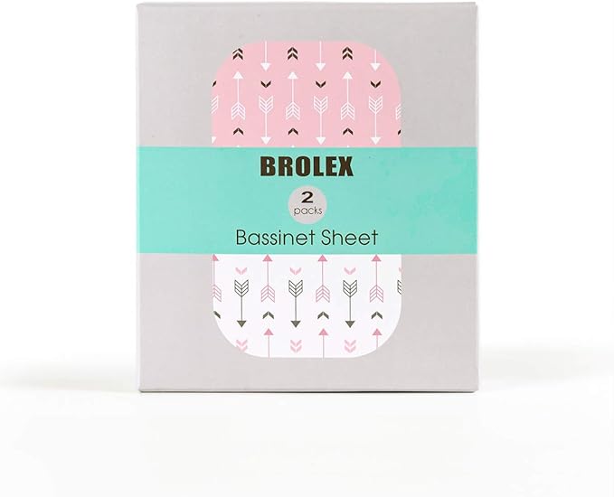 Stretch Fitted Bassinet Sheet Set BROLEX 2 Pack Cradle Sheets for Bassinet Pad/Mattress,Unisex Boys Girls,Ultra Soft,Pink Arrow