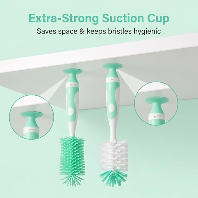 Ariseno 4-in-1 Baby Bottle Brush Set, Bottle Brush Cleaner, Bottle Cleaner Brush Set, Including Nylon Bottle Brush, Bottle Cap Brush, Straw Brush, Nipple Brush, BPA-Free (Green)