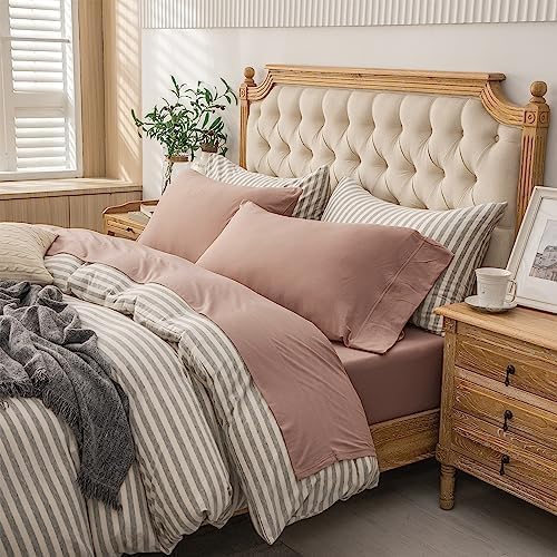 PURE ERA Jersey Knit 3pc Bed Sheet Set 100% T-Shirt Cotton Super Soft Comfy Breathable Fits Mattress Up to 20" Extra Deep Pocket (Solid Petal Pink, Twin)