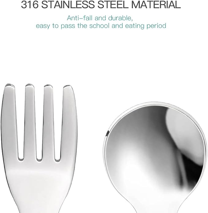 SFCCMM Forks and Spoons Cartoon Set Stainless Steel Utensils Flatware Round Handle Utensils Silverware Flatware Cutlery Set for Home, Kitchen and Restaurant (Pink Dinosaur - Long)