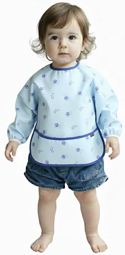 Plie Long Sleeve Waterproof Bib for Toddlers – Soft Feeding Smock for Baby Mealtime, Self-Feeding, BPA-Free, Easy Clean
