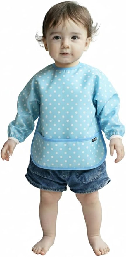 Plie Long Sleeve Waterproof Bib for Toddlers – Soft Feeding Smock for Baby Mealtime, Self-Feeding, BPA-Free, Easy Clean
