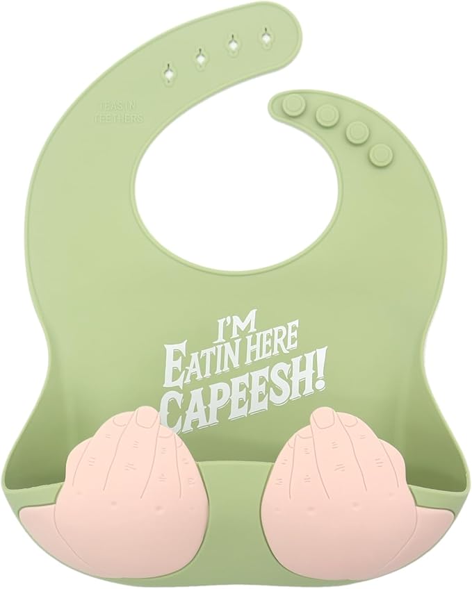 Teasin' Teethers Funny Italian Silicone Baby Bib with Pocket Food Catcher for Toddlers and Infants Funny Baby Bib Gift