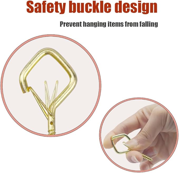 52-Pack Heavy-Duty Golden Screw Eye Hooks with Safety Clips | Metal Ceiling Hooks for Hanging Plants, Wind Chimes, Bird Feeders & Indoor/Outdoor Lights