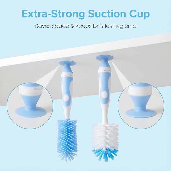 Ariseno 5-in-1 Baby Bottle Brush Set, Including Nylon and Silicone Bottle Brush, Bottle Cap, Straw and Nipple Cleaner, BPA-Free (Blue)