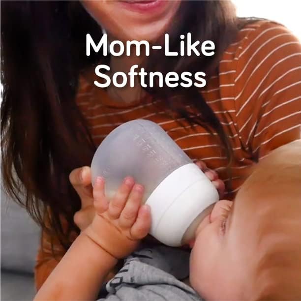 Nanobebe Flexy Silicone Baby Bottle, Anti-Colic, Natural Feel, Non-Collapsing Nipple, Non-Tip Stable Base, Easy to Clean 2-Pack, Grey, 9oz