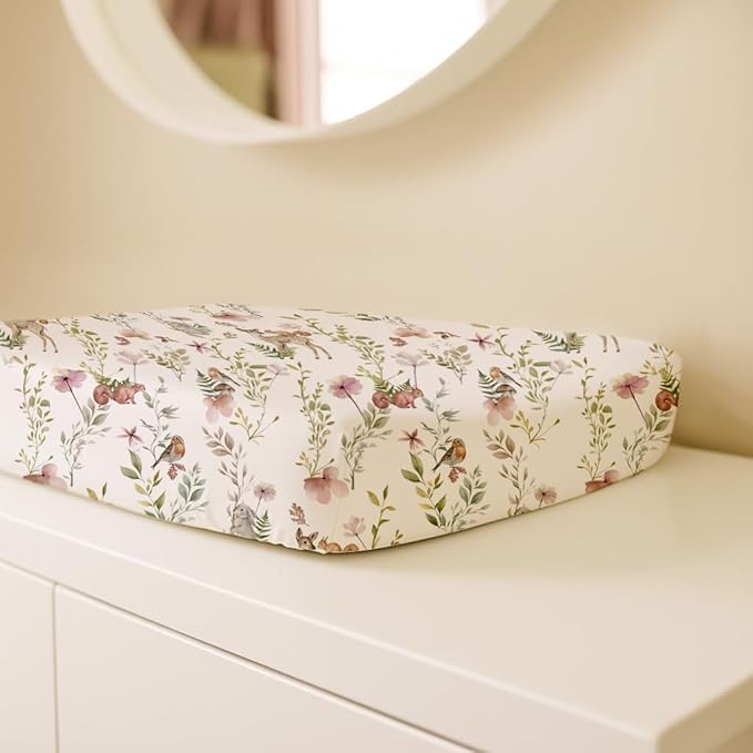Changing Pad Cover for Baby Boys Girls 2 Pack, Fits Standard 32”×16” Changing Table Pads, Silky Breathable Stretch Knit, Machine Washable (Floral Fawn)