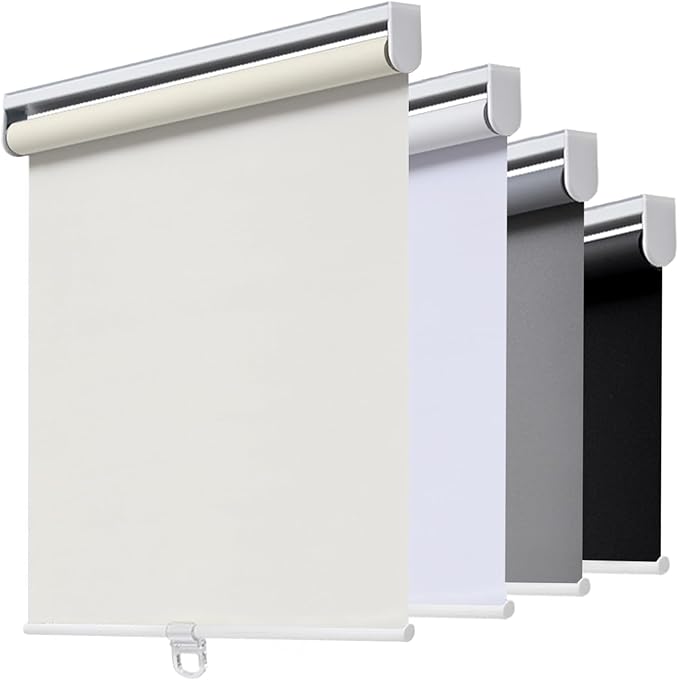 AOSKY Cordless Roller Shades Blackout Blinds for Windows Room Darkening Rolled Up Shades with Spring System, UV Protection Window Shades Door Blinds for Home and Office (31" W x 72" H, Ivory)