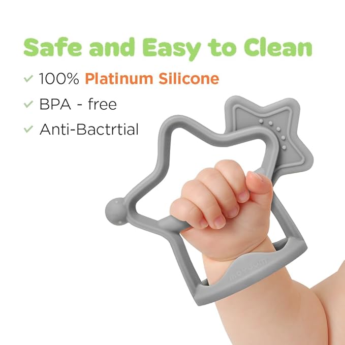 Moyuum Silicone Star Teether Toy | Made in Korea, Provides Teething Relief, Wearable Wrist Teether is Easy to Hold, Drop Resistant Bracelet, Babies 3+ Months