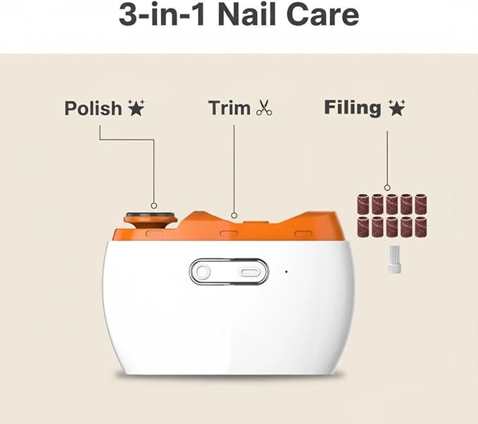 Upgraded 3-in-1 Electric Nail Clipper & Polisher - Automatic Nail Trimmer with LED Light, 2 Speeds, Type-C Charging & Storage Box, Safe for Baby, Seniors & Adults