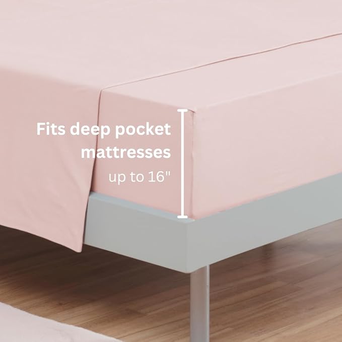 100% Cotton Fitted Sheet Only - Deep Pocket up to 16inch - All-Around Elastic - T-Shirt Fabric Jersey Knit - Extra Soft - Easy Fit - All Season - Comfy (Pink, Twin XL)