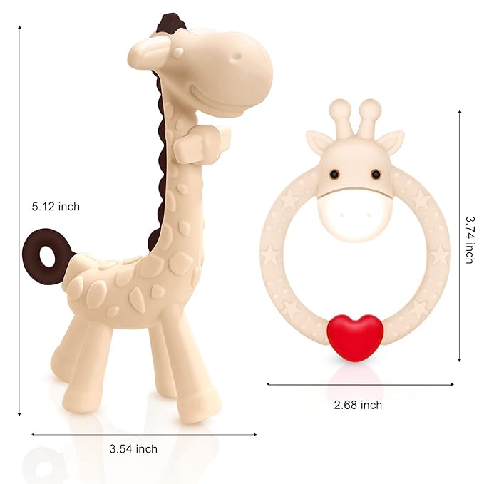 SHARE&CARE Valentines Day Gifts Silicone Giraffe Baby Teether Toy with Storage Case, for 3 Months Above Infant Sore Gums Pain Relief, Baby Teething Toys, Women Gift for Mom, Wife, Her (Cream)