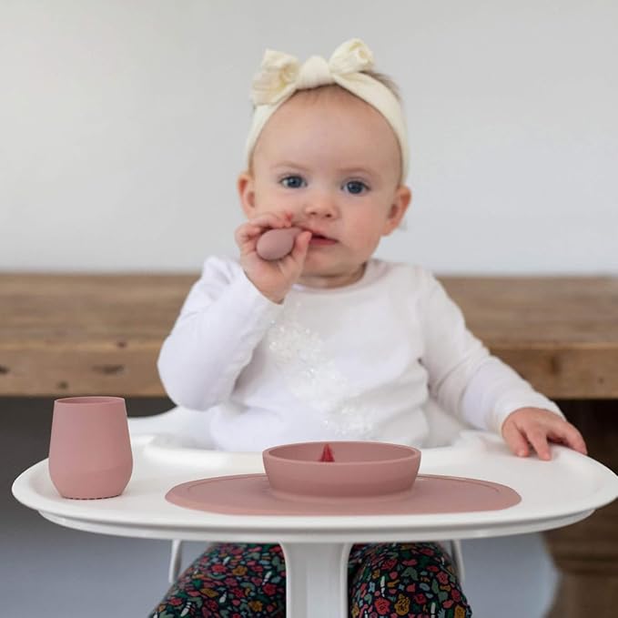 ezpz Tiny Spoon (2 Pack in Blush) - 6 Months+ - 100% Silicone Spoon for Baby Led Weaning + Purees - Designed by a Pediatric Feeding Specialist - Shower Essentials & Gifts