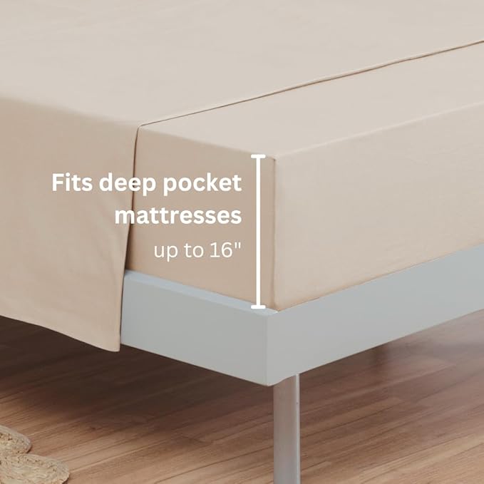 100% Cotton Bed Sheet Set with Deep Pocket - T-Shirt Fabric Jersey Knit - Extra Soft - Easy Fit - 4 Piece Set with Pillowcases - All Season - Comfy – 4 pcs (Beige, California King)