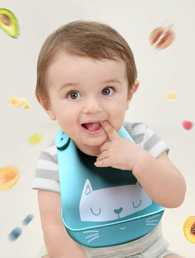 YINGJEE Baby Silicone Feeding Bibs, 3pcs Adjustable Waterproof Bibs for Feeding
