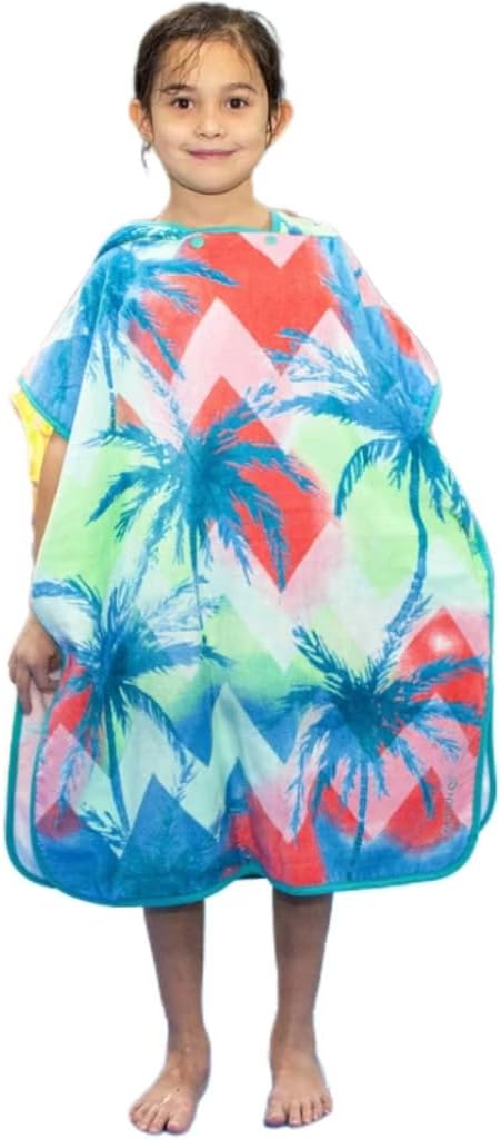 BANGSAUR Kids Beach Pool Bath Hooded Poncho Towel, 100% Cotton Surf Changing Towels Wrap, Baby Toddler Girl Boys 3-12 Years (Coconut Tree,9-12Years/Height:49"-59";125-150cm)