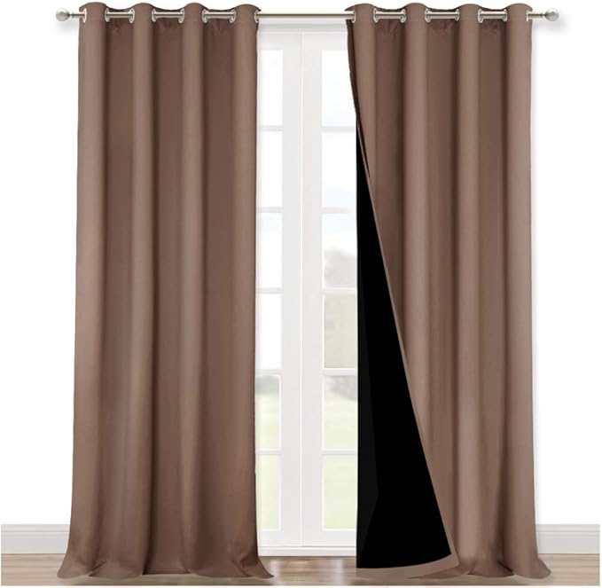 NICETOWN 100% Blackout Blinds, Set of 2, 46" x 102", Cappuccino, Laundry Room Decor Window Treatment Curtains for Large Patio Sliding Door, Thermal Insulated Curtains for Bedroom