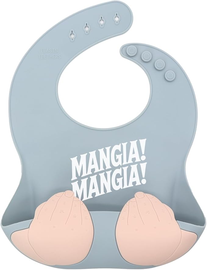 Teasin' Teethers Funny Italian Silicone Baby Bib with Pocket Food Catcher for Toddlers and Infants Funny Baby Bib Gift