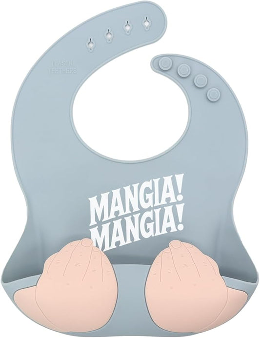 Teasin' Teethers Funny Italian Silicone Baby Bib with Pocket Food Catcher for Toddlers and Infants Funny Baby Bib Gift