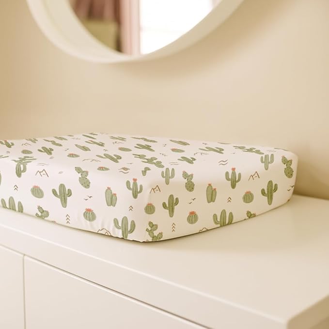 Changing Pad Cover for Baby Boys Girls 2 Pack, Fits Standard 32”×16” Changing Table Pads, Silky Breathable Stretch Knit, Machine Washable (Cactus Cozy)